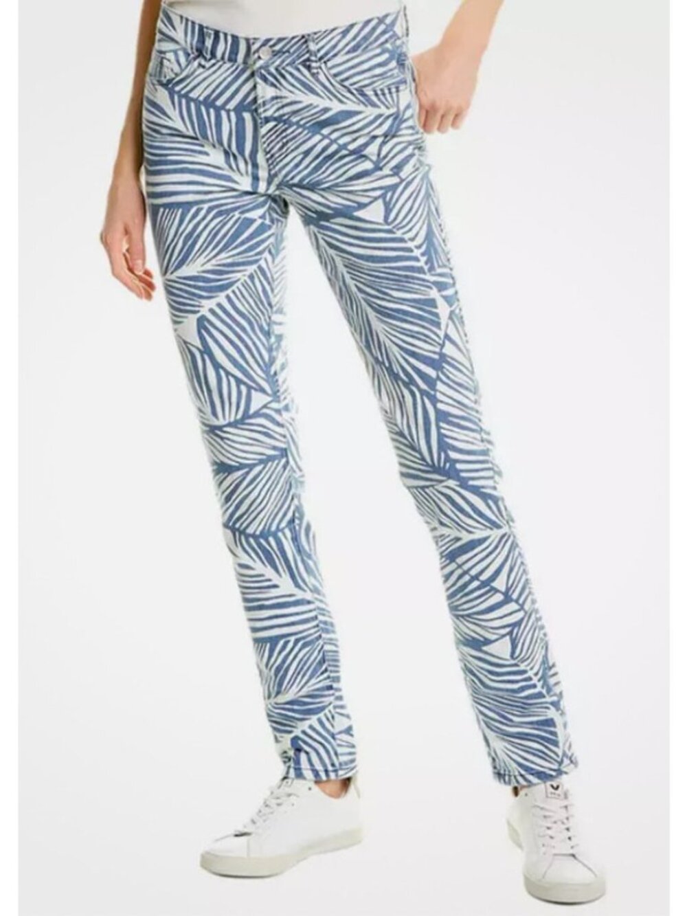 J.McLaughlin Jaycie Jeans Palm Print Size 8 Blue White Button Denim Pants